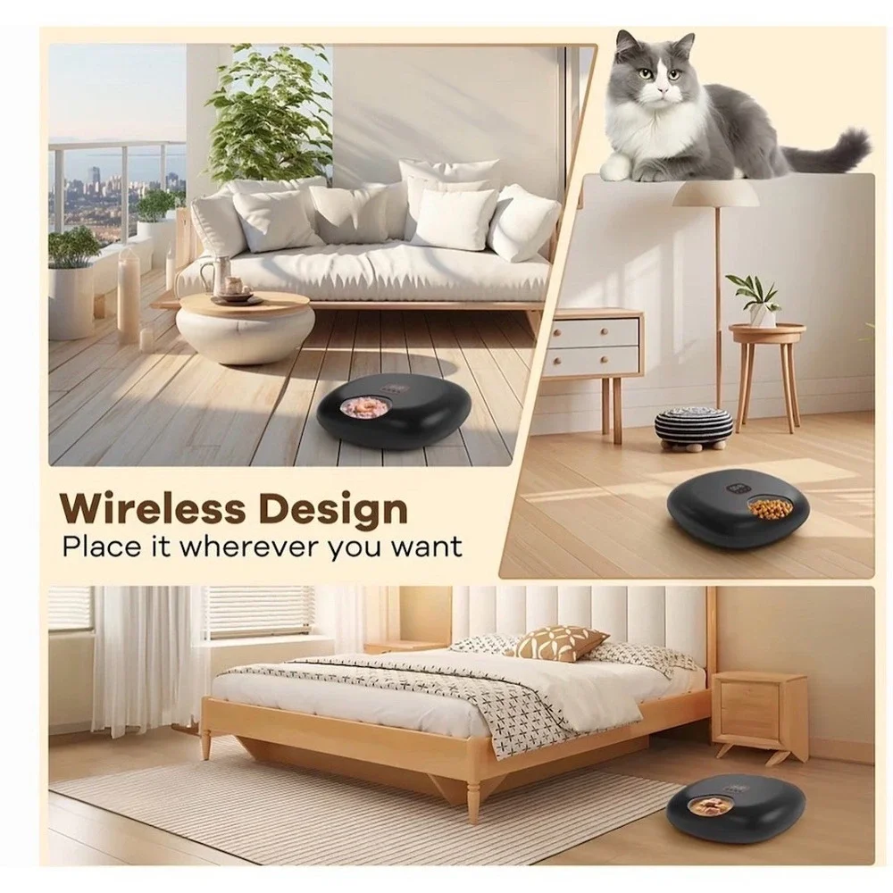 Sharper Image Smart 6-Meal Auto Pet Feeder Cordless Rechargeable Dog cat‎ 3 cup